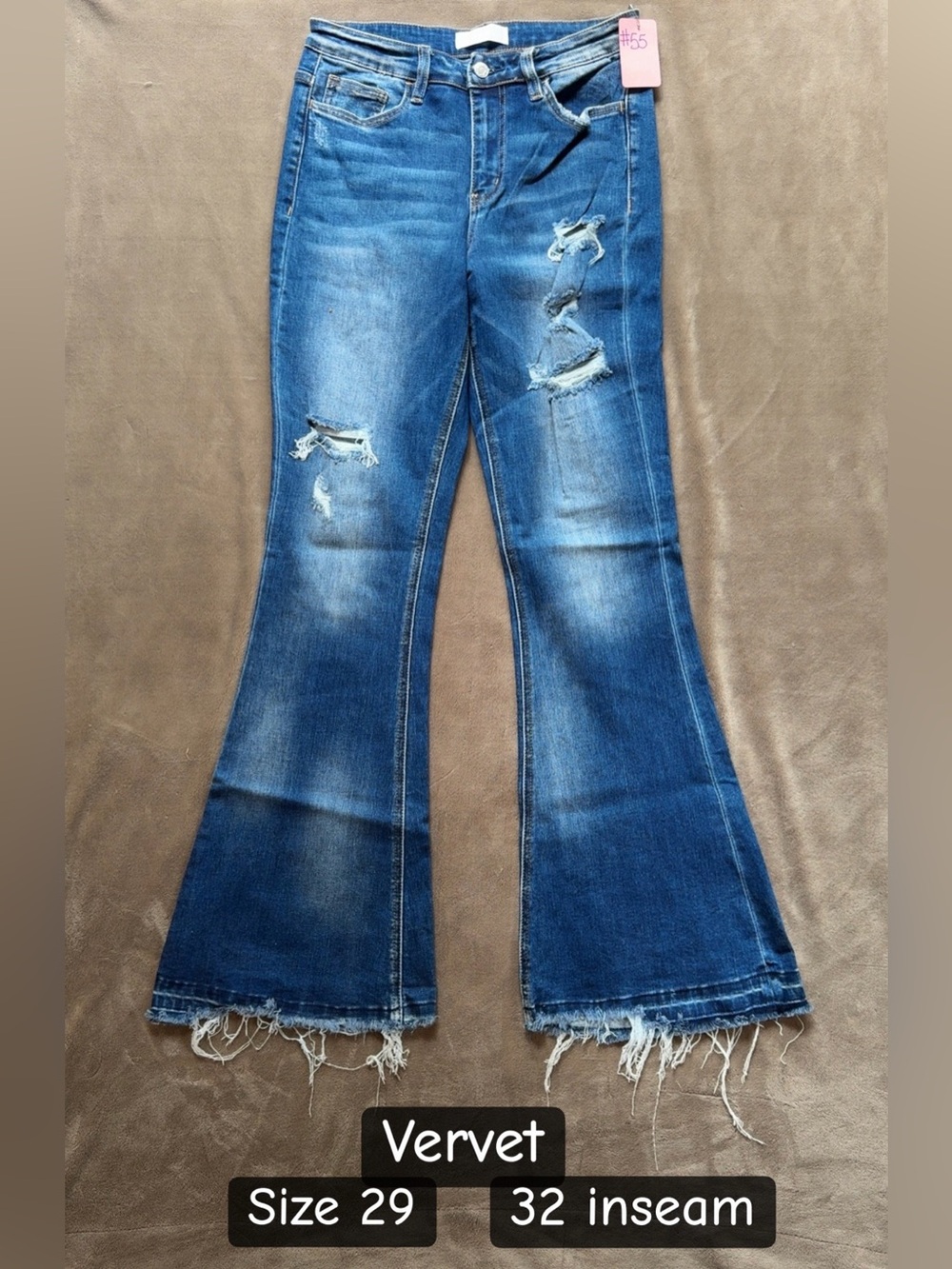 Vervet Distressed Flare Jeans in Medium Blue